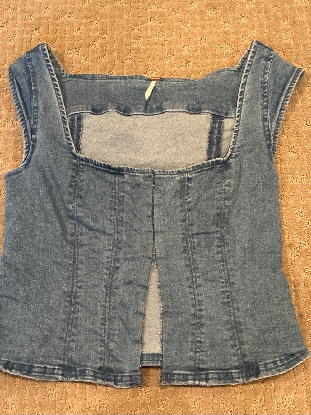 Free People Denim Square-Neck/corset Tank Top - Blue